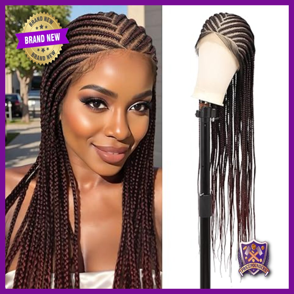 36 Inch Synthetic Braided Wig Hd Lace Front Middle Part Box Braid